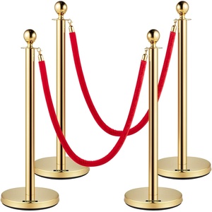 VEVOR Stanchions and Velvet Ropes, Solid Base with Stainless Steel Post, 5ft Red Velvet Ropes and Posts (Silver, Concrete Metal Bottom – 2Pcs 1Rope)(Gold+Red)