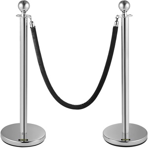 VEVOR Stanchions and Velvet Ropes, Solid Base with Stainless Steel Post, 5ft Red Velvet Ropes and Posts (Silver, Concrete Metal Bottom – 2Pcs 1Rope)(Silver)