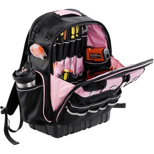 VEVOR Tool Backpack, 56 Pockets, Heavy-duty Tools Storage Organizer Work Bags Backpack with Laptop Compartment & Molded Base, Electrician Jobsite Backpack for Electrician, Repairman, and HVAC Techs(Pink)