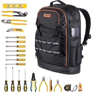 VEVOR Tool Backpack, 64 Pockets, Heavy-duty Tools Storage Organizer Work Bags Backpack with Laptop Compartment & Molded Base, Electrician Jobsite Backpack for Electrician, Repairman, and HVAC Techs(65 Pockets)