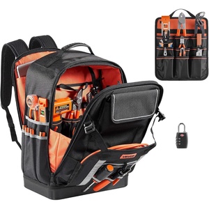 VEVOR Tool Backpack, 65 Pockets, Heavy-duty Tools Storage Organizer Work Bags Backpack with Laptop Compartment & Molded Base, Electrician Jobsite Backpack for Electrician, Repairman, and HVAC Techs(1680D Ballistic Nylon)