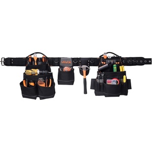 VEVOR Tool Belt, 18 Pockets Professional Tool Pouch for Men, Heavy Duty Adjustable Utility Belt Detachable Work Bag for Electrician, Carpenter, Construction, Work Apron Organizer, Adjusts 31in to 51in(18 Pockets)
