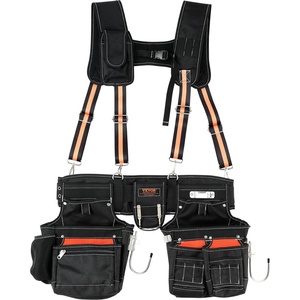VEVOR Tool Belt with Suspenders, 29 Pockets, 29-54 inches Adjustable Waist Size, Tool Belts for Men, 600D Polyester Heavy Duty Carpenter Tool Pouch for Carpenters, Electricians, and Gardening, Black(1680D Suspenders)
