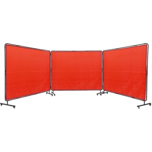 VEVOR Welding Screen with Frame, 3-Panel 6 x 8 FT Welding Curtain Screen, Flame-Resistant Vinyl Safety Protection Screens with 12 Wheels & 6-Level UV Protection for Workshop/Industrial Use, Dark Green(Red)