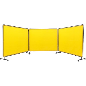 VEVOR Welding Screen with Frame, 3-Panel 6 x 8 FT Welding Curtain Screen, Flame-Resistant Vinyl Safety Protection Screens with 12 Wheels & 6-Level UV Protection for Workshop/Industrial Use, Dark Green(Yellow)