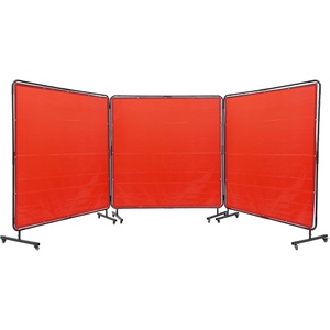 VEVOR Welding Screen with Frame, 6′ x 6′ 3 Panel Welding Curtain Screens, Flame-Resistant Vinyl Welding Protection Screen on 12 Swivel Wheels (6 Lockable), Movable & Professional for Workshop, Green(Red)