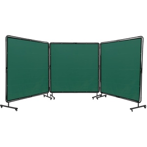 VEVOR Welding Screen with Frame, 6′ x 6′ 3 Panel Welding Curtain Screens, Flame-Resistant Vinyl Welding Protection Screen on 12 Swivel Wheels (6 Lockable), Movable & Professional for Workshop, Green(Green)