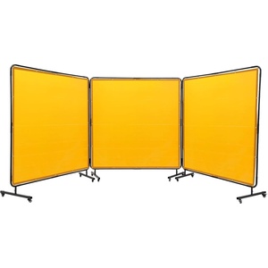 VEVOR Welding Screen with Frame, 6′ x 6′ 3 Panel Welding Curtain Screens, Flame-Resistant Vinyl Welding Protection Screen on 12 Swivel Wheels (6 Lockable), Movable & Professional for Workshop, Green(Yellow)
