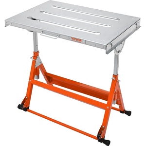 VEVOR Welding Table Foldable 30″x20″, Welding Workbench Table 400lbs Load Capacity Steel on Wheels, Work Bench Adjustable Height with 3 Tilt Angles, Three 1.1″ Slot, Retractable Guide Rails