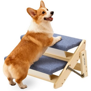 VEVOR Wood Pet Stairs, 4-Step Dog Stairs for High Beds, Sofa & Cars, 150lbs Load Capacity, Non-Slip Surface, Stable Cat & Dog Step Ladder for Small Medium Large Older Pet Puppy Essentials(Wood Color+Blue)