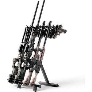 VEVORHeavy Duty Steel, Indoor Rifle Shotgun Rack with J-Hooks, Additional Tray Storage, Gun Accessories Display Storage Holder, Hold Up to 3 Rifles or Shotguns, for Tactical Gear(Black)