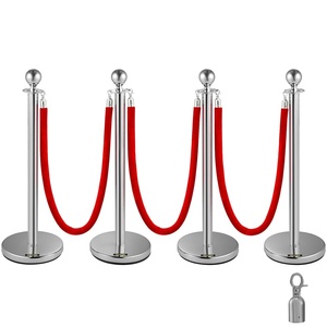 Vevor Velvet Ropes and Posts 4 Pcs, 3 Red Velvet Rope 5 ft, Stanchion Post with Ball Top, Crowd Control Barriers Gold Stanchions, Red Carpet Poles, Crowd Control Ropes and Poles for Party Supplies(silver)