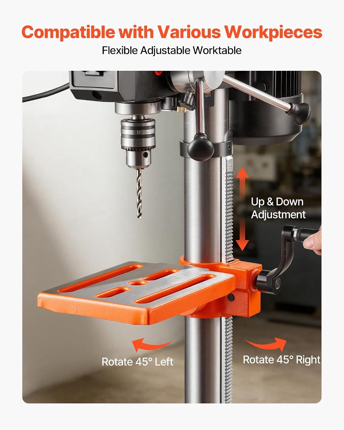 image:imageVEVOR 12 in Benchtop Drill Press 5 Amp 120V Variable Speed Cast Iron Bench Drill Press 12 in Swing Distance 045 Tiltling Worktable with Laser Work Light Tabletop Drilling Machine for Wood Metal10in5A