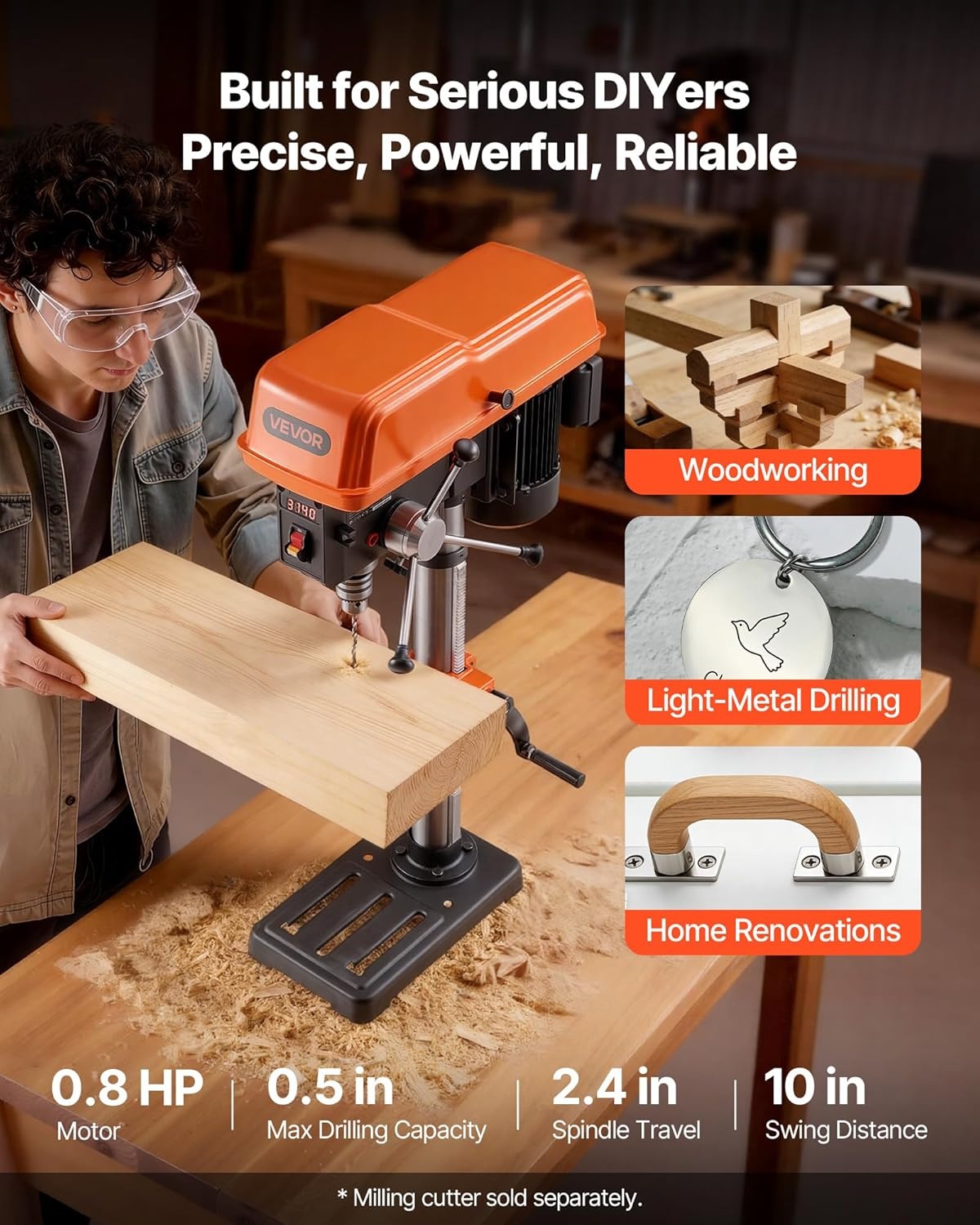 image:imageVEVOR 12 in Benchtop Drill Press 5 Amp 120V Variable Speed Cast Iron Bench Drill Press 12 in Swing Distance 045 Tiltling Worktable with Laser Work Light Tabletop Drilling Machine for Wood Metal10in5A