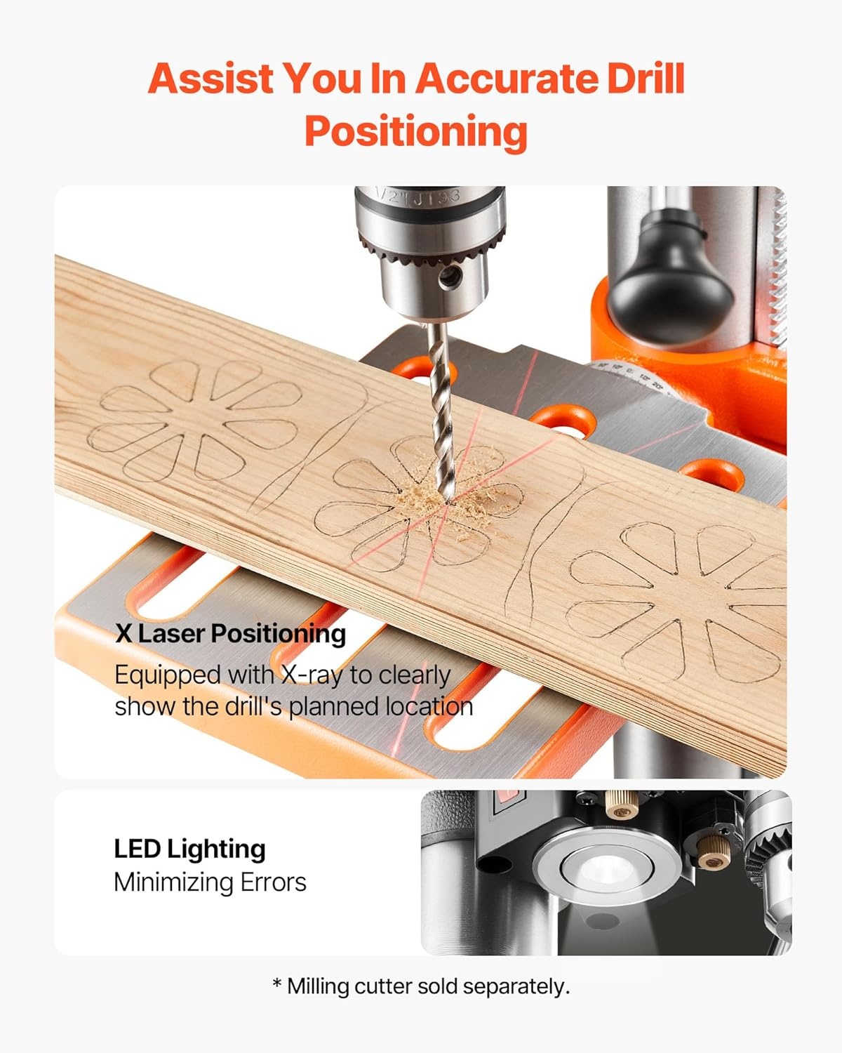 image:imageVEVOR 12 in Benchtop Drill Press 5 Amp 120V Variable Speed Cast Iron Bench Drill Press 12 in Swing Distance 045 Tiltling Worktable with Laser Work Light Tabletop Drilling Machine for Wood Metal10in5A