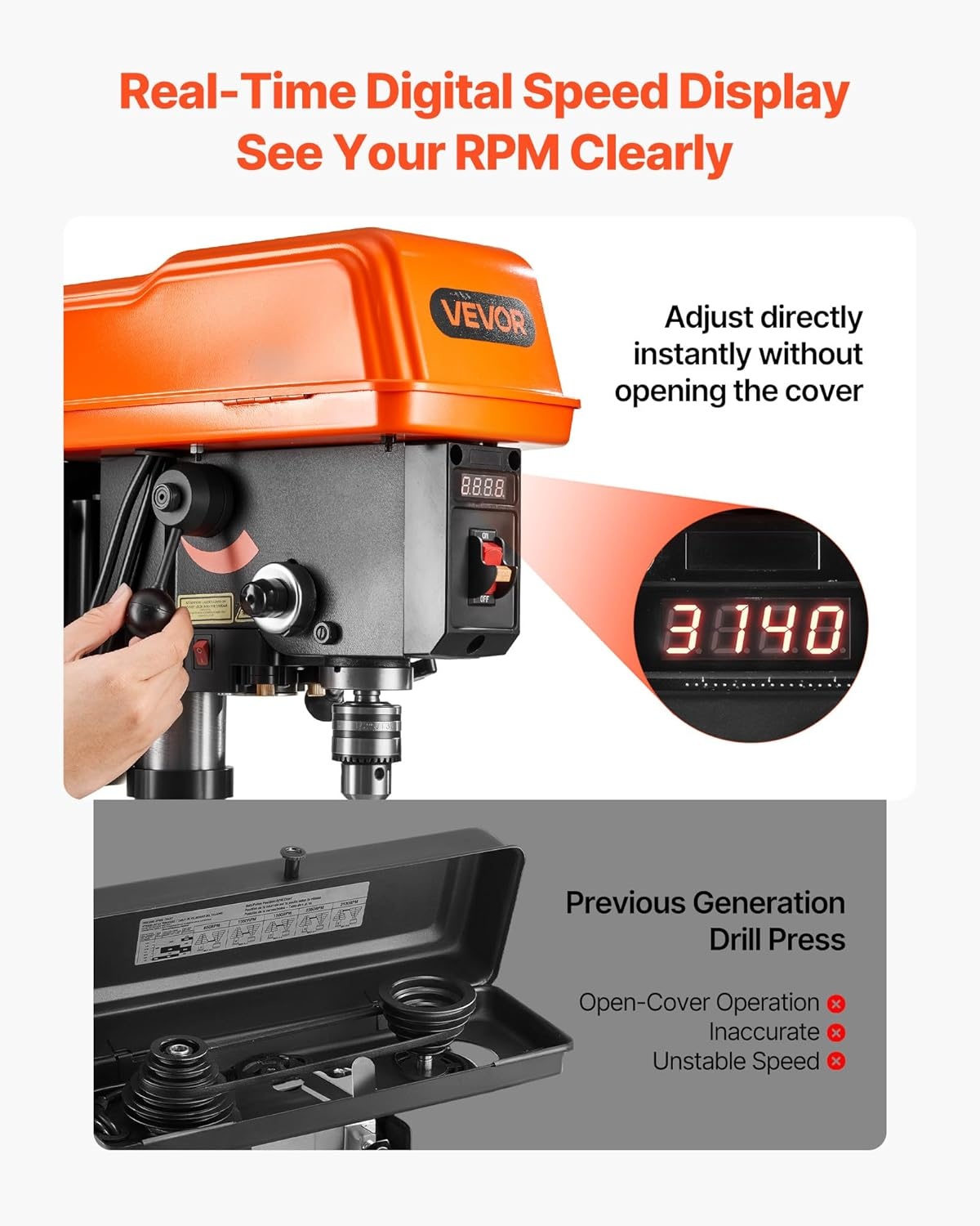 image:imageVEVOR 12 in Benchtop Drill Press 5 Amp 120V Variable Speed Cast Iron Bench Drill Press 12 in Swing Distance 045 Tiltling Worktable with Laser Work Light Tabletop Drilling Machine for Wood Metal10in5A