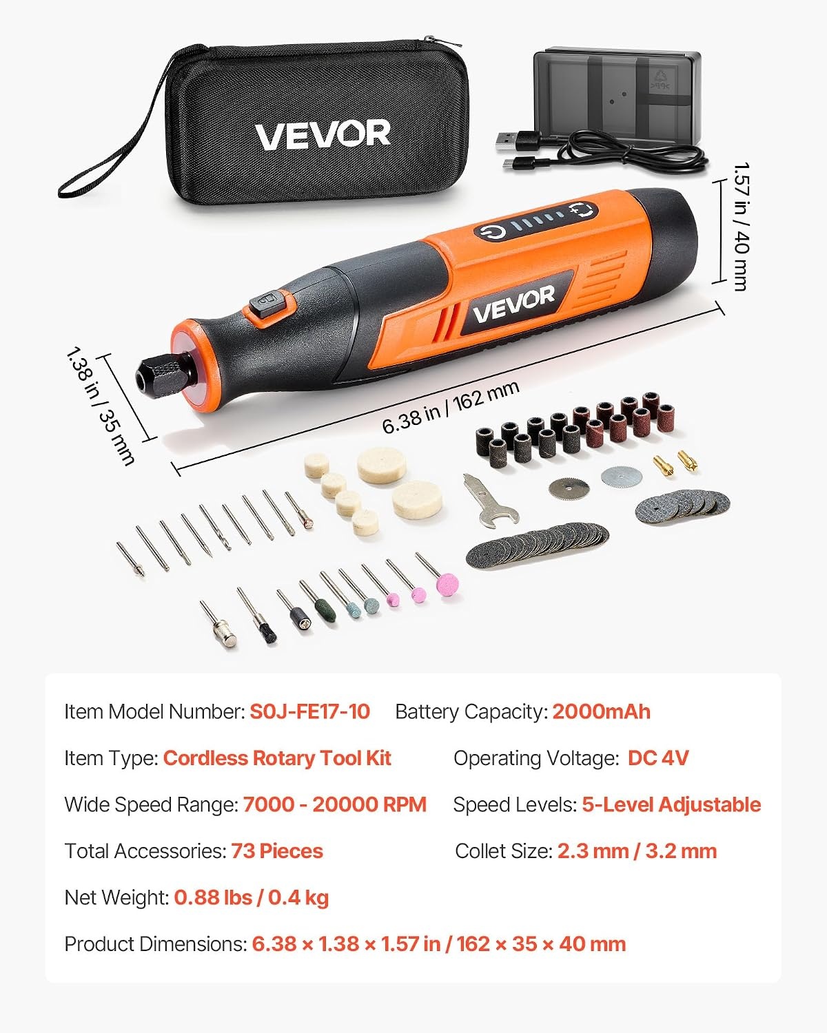image:imageVEVOR 136Piece Cordless Rotary Tool Kit DC8V Portable Mini Power Rotary Tool 5 Speeds 500030000RPM MultiPurpose DIY Tools for Engraving Sanding Polishing Carving Grinding Cutting DIY Craft73PCS