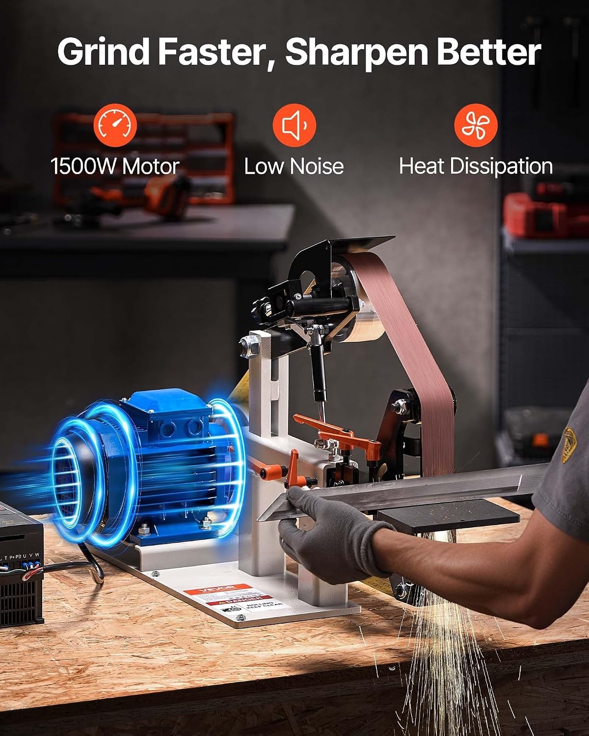 image:imageVEVOR 1500W 2HP Belt Sander Grinder 2 x 82 Variable Speed Belt Grinder for Metalworking 3 in 1 Belt Sander Polisher with 3 Grinding Moulds amp Flat Platen Tool Rest for Knife Making822 in2800RPM