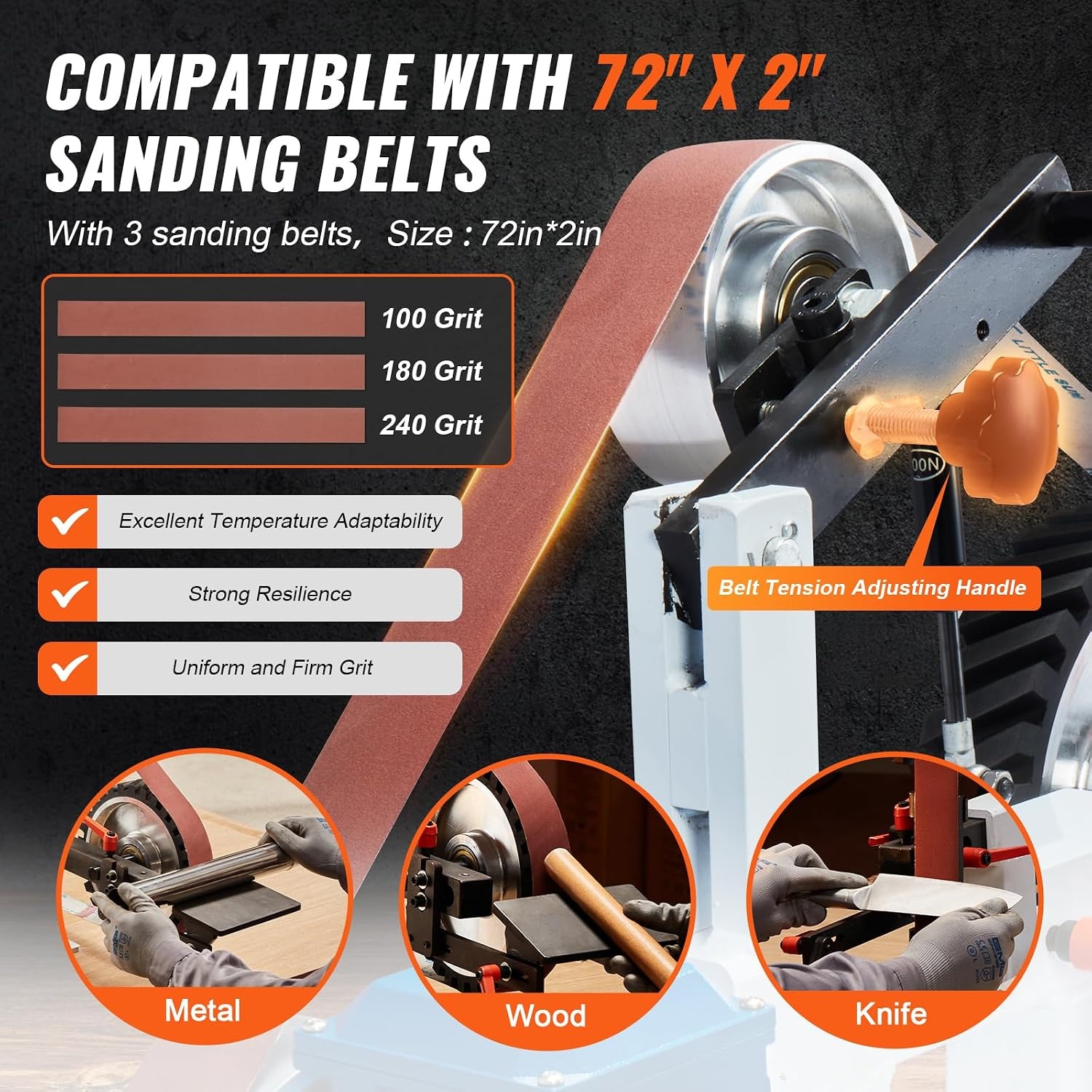image:imageVEVOR 1500W 2HP Belt Sander Grinder 2 x 82 Variable Speed Belt Grinder for Metalworking 3 in 1 Belt Sander Polisher with 3 Grinding Moulds amp Flat Platen Tool Rest for Knife Making722 in2900RPM