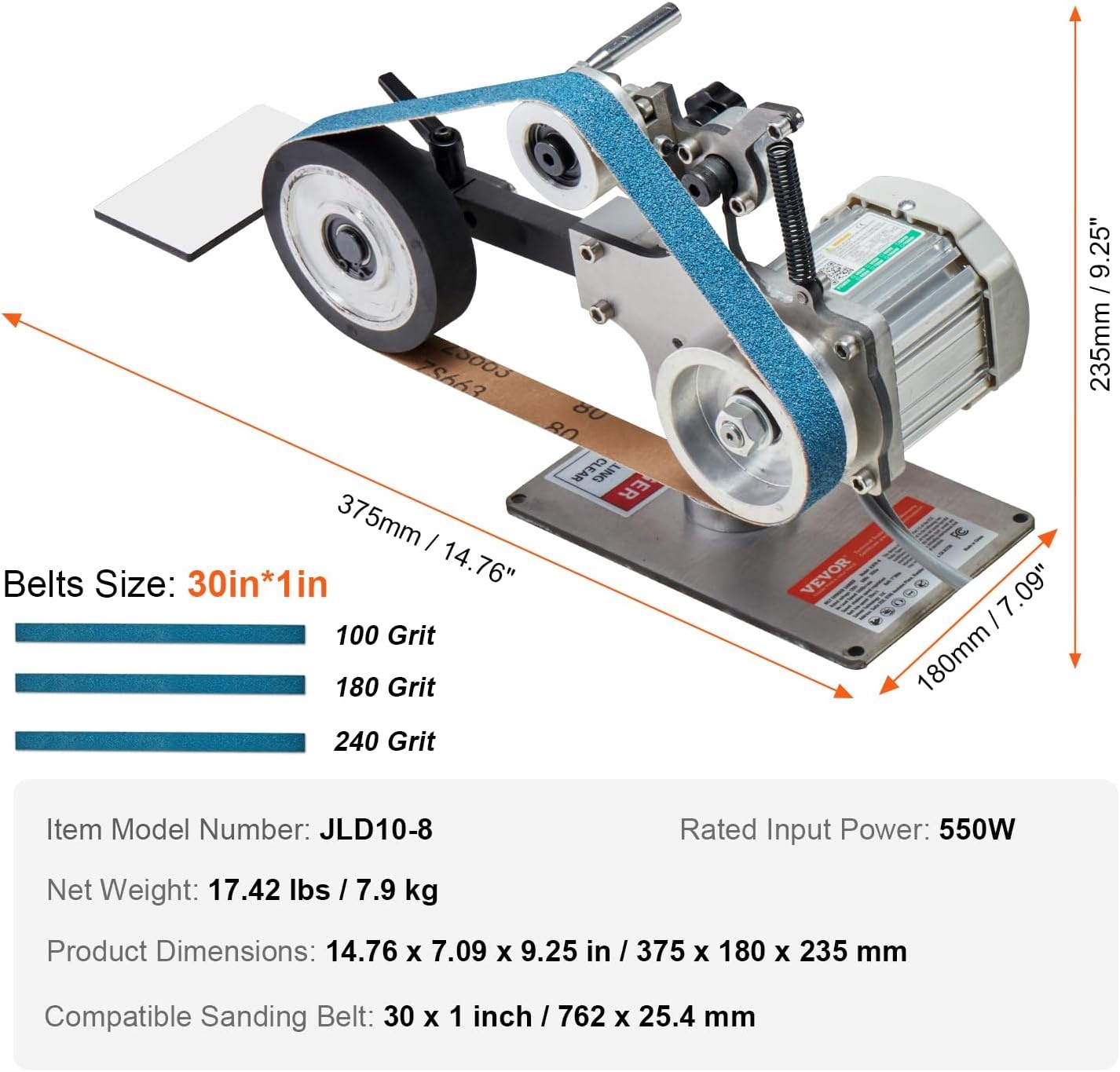 image:imageVEVOR 1500W 2HP Belt Sander Grinder 2 x 82 Variable Speed Belt Grinder for Metalworking 3 in 1 Belt Sander Polisher with 3 Grinding Moulds amp Flat Platen Tool Rest for Knife Making301 in5500RPM