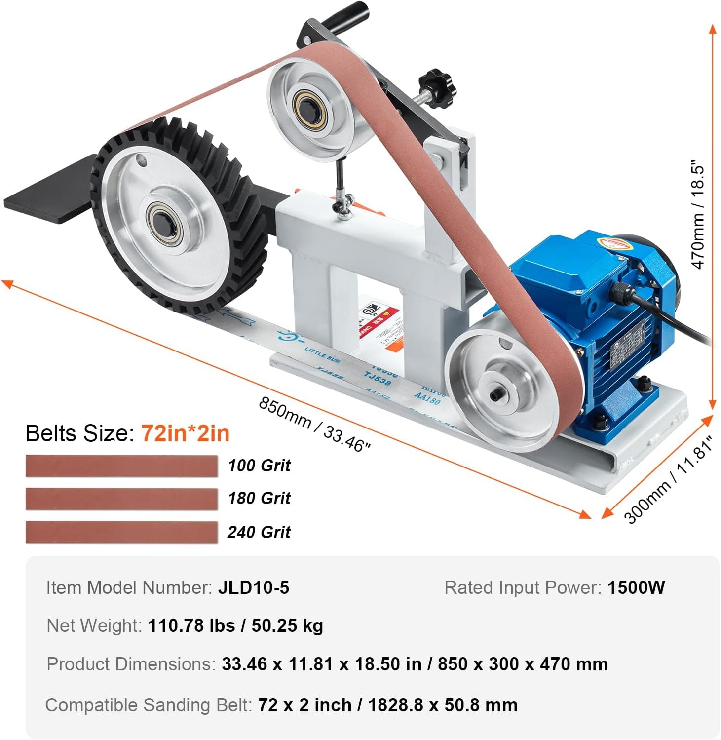 image:imageVEVOR 1500W 2HP Belt Sander Grinder 2 x 82 Variable Speed Belt Grinder for Metalworking 3 in 1 Belt Sander Polisher with 3 Grinding Moulds amp Flat Platen Tool Rest for Knife Making722 in2900RPM