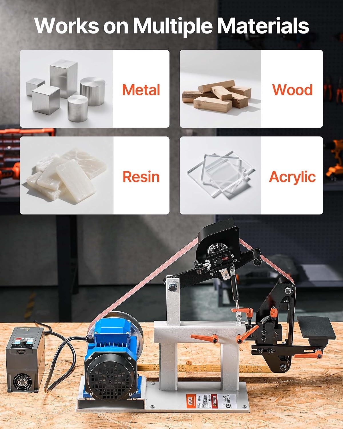 image:imageVEVOR 1500W 2HP Belt Sander Grinder 2 x 82 Variable Speed Belt Grinder for Metalworking 3 in 1 Belt Sander Polisher with 3 Grinding Moulds amp Flat Platen Tool Rest for Knife Making822 in2800RPM