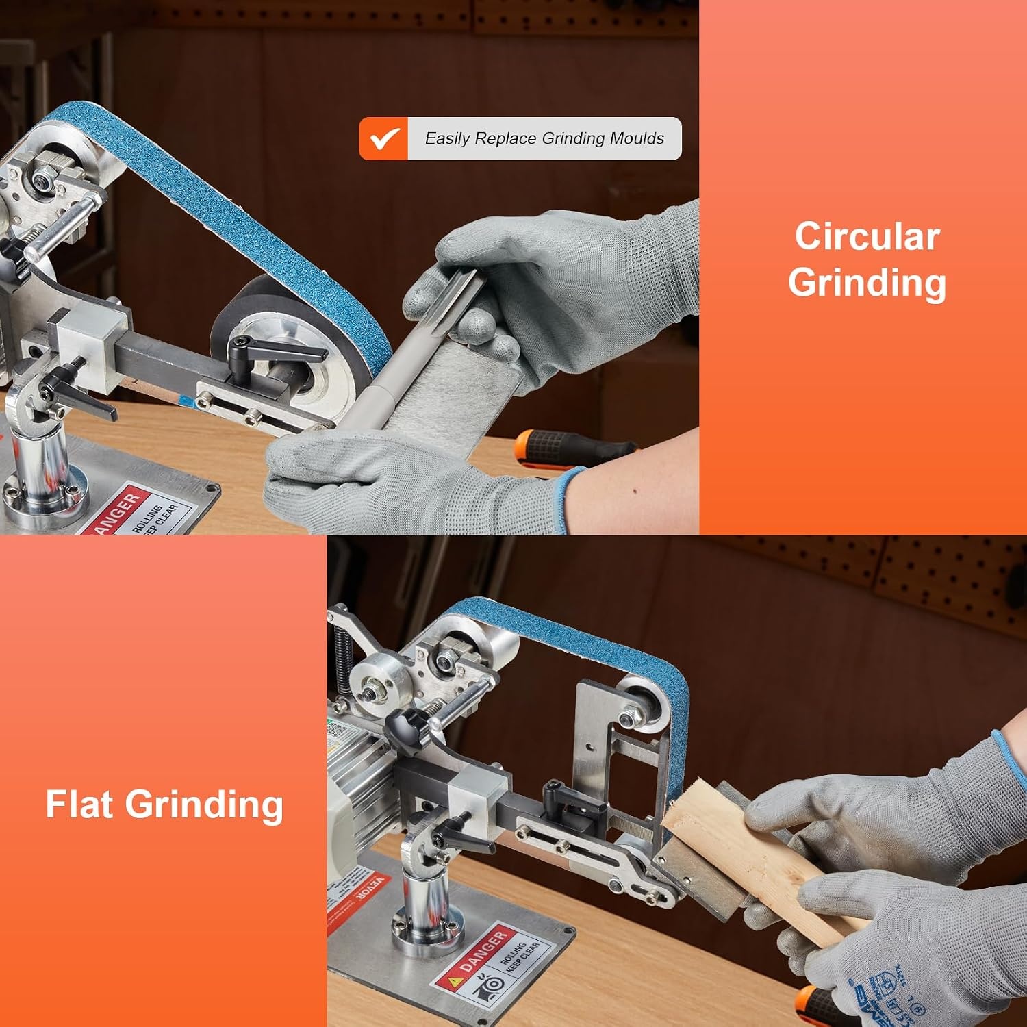 image:imageVEVOR 1500W 2HP Belt Sander Grinder 2 x 82 Variable Speed Belt Grinder for Metalworking 3 in 1 Belt Sander Polisher with 3 Grinding Moulds amp Flat Platen Tool Rest for Knife Making301 in5500RPM