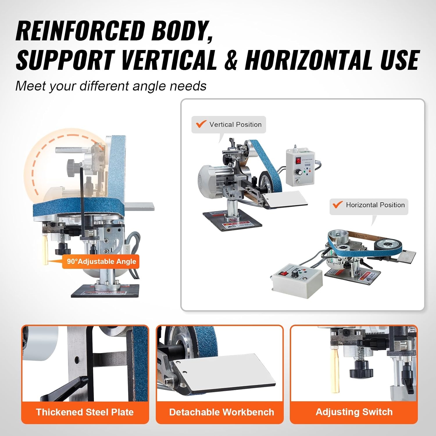 image:imageVEVOR 1500W 2HP Belt Sander Grinder 2 x 82 Variable Speed Belt Grinder for Metalworking 3 in 1 Belt Sander Polisher with 3 Grinding Moulds amp Flat Platen Tool Rest for Knife Making301 in5500RPM