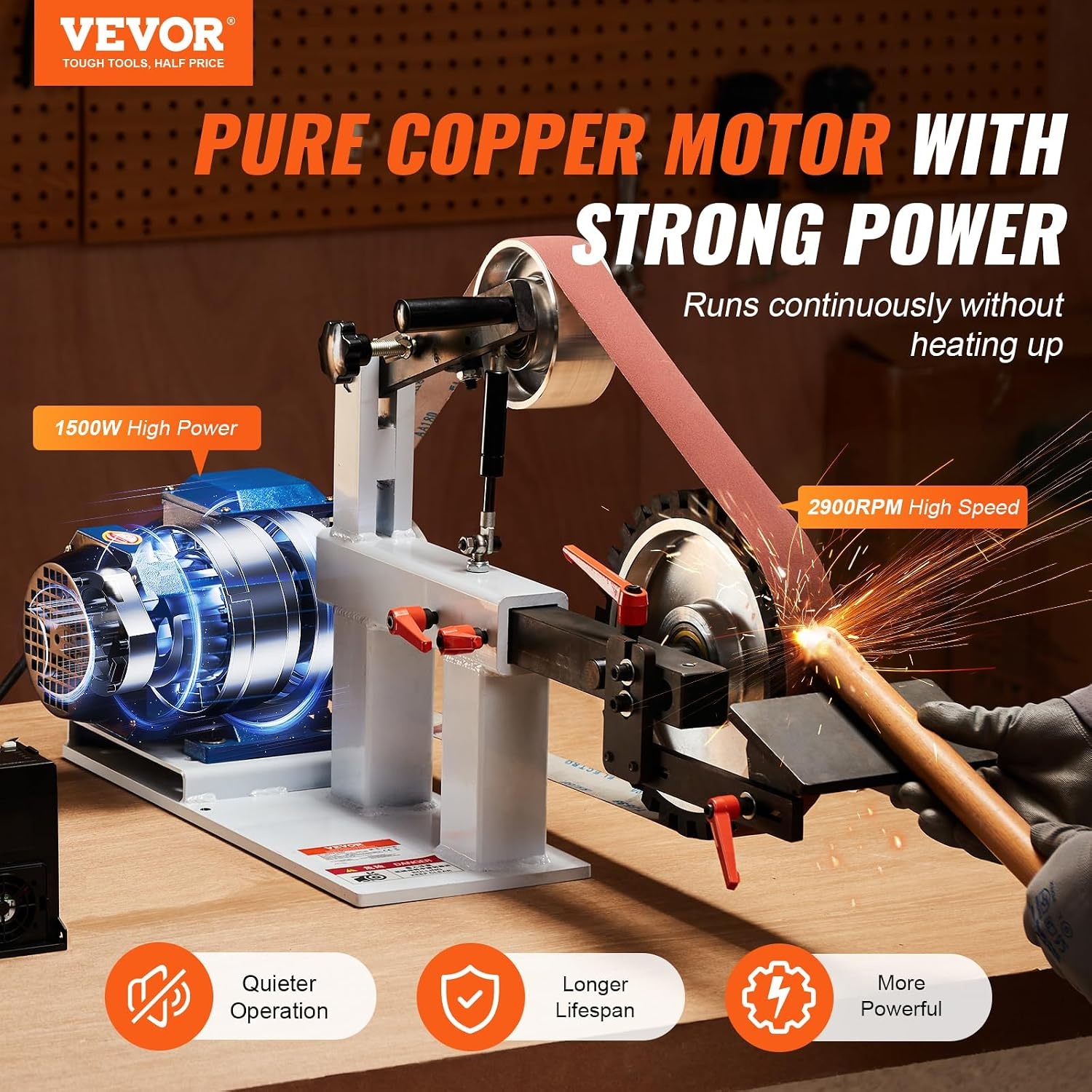 image:imageVEVOR 1500W 2HP Belt Sander Grinder 2 x 82 Variable Speed Belt Grinder for Metalworking 3 in 1 Belt Sander Polisher with 3 Grinding Moulds amp Flat Platen Tool Rest for Knife Making722 in2900RPM