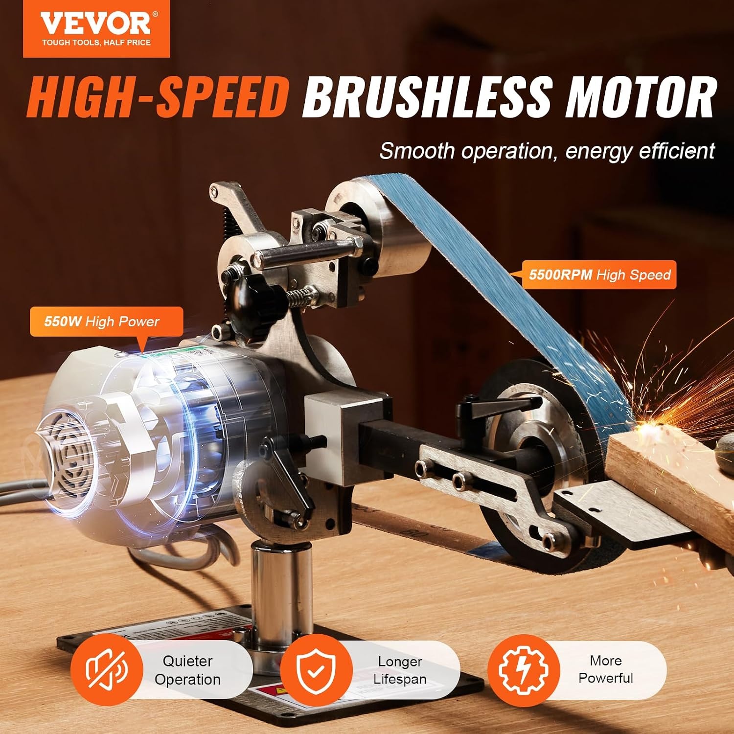 image:imageVEVOR 1500W 2HP Belt Sander Grinder 2 x 82 Variable Speed Belt Grinder for Metalworking 3 in 1 Belt Sander Polisher with 3 Grinding Moulds amp Flat Platen Tool Rest for Knife Making301 in5500RPM