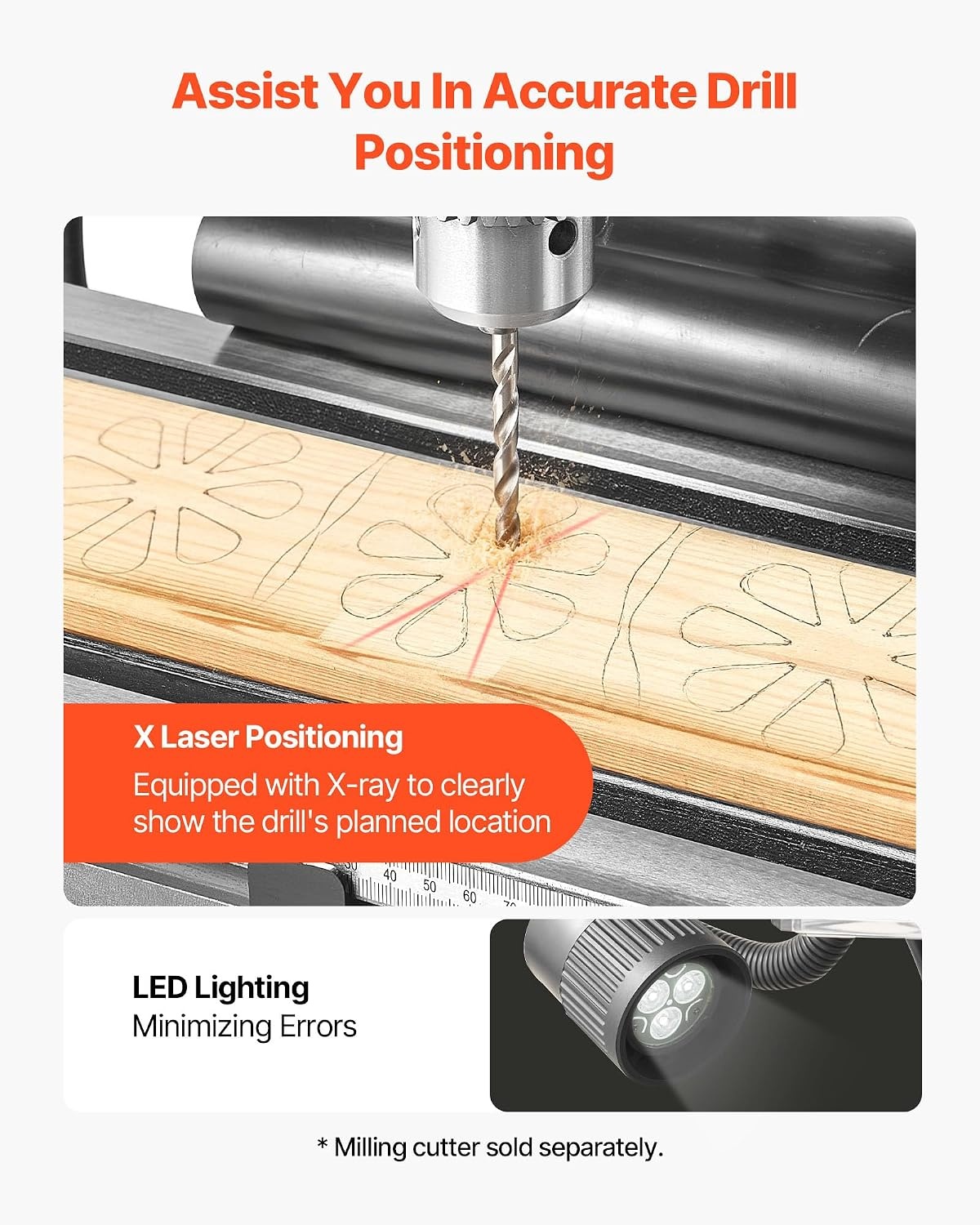image:imageVEVOR 15875Inch Mill Drill Machine 2 HP Benchtop Milling Drill Press 1502560 RPM Adjustable Speed with Rotating Vise Laser and Work Light Milling Drilling Machine for Woodworking Light Metal
