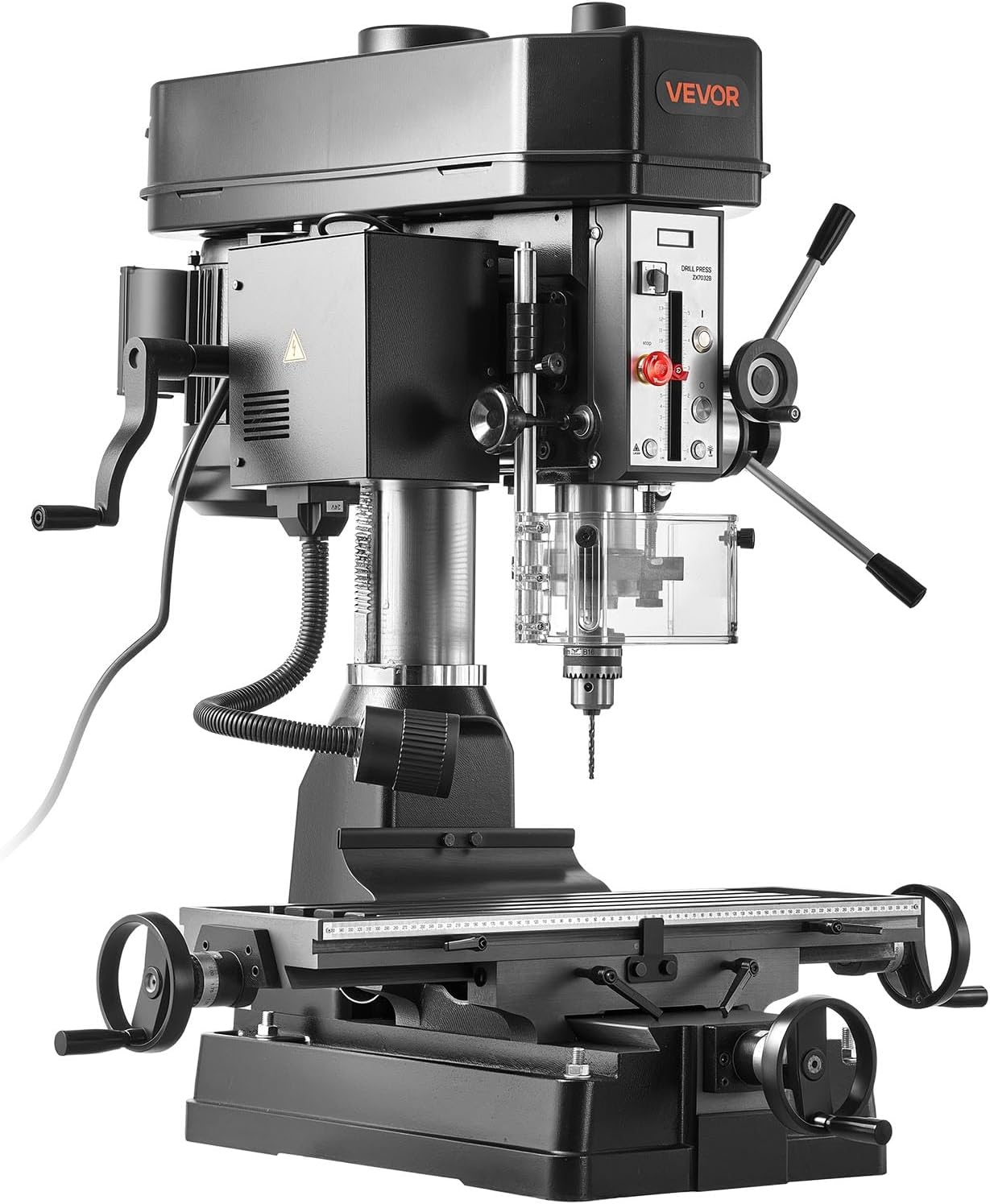 image:imageVEVOR 15875Inch Mill Drill Machine 2 HP Benchtop Milling Drill Press 1502560 RPM Adjustable Speed with Rotating Vise Laser and Work Light Milling Drilling Machine for Woodworking Light Metal