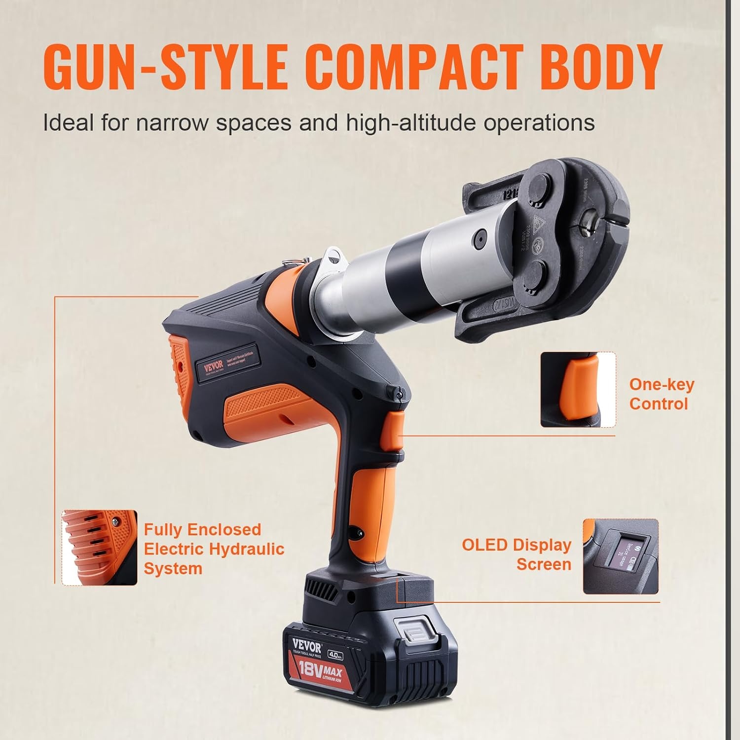 image:imageVEVOR 18V Press Tool 32KN Electric Pipe Crimping Tool for 12 to 2 Copper Pipes 360 Rotation Automatic Crimper with Brushless Motor amp 6 Jaws Compatible with ProPress6 Jaws Brushless Motor
