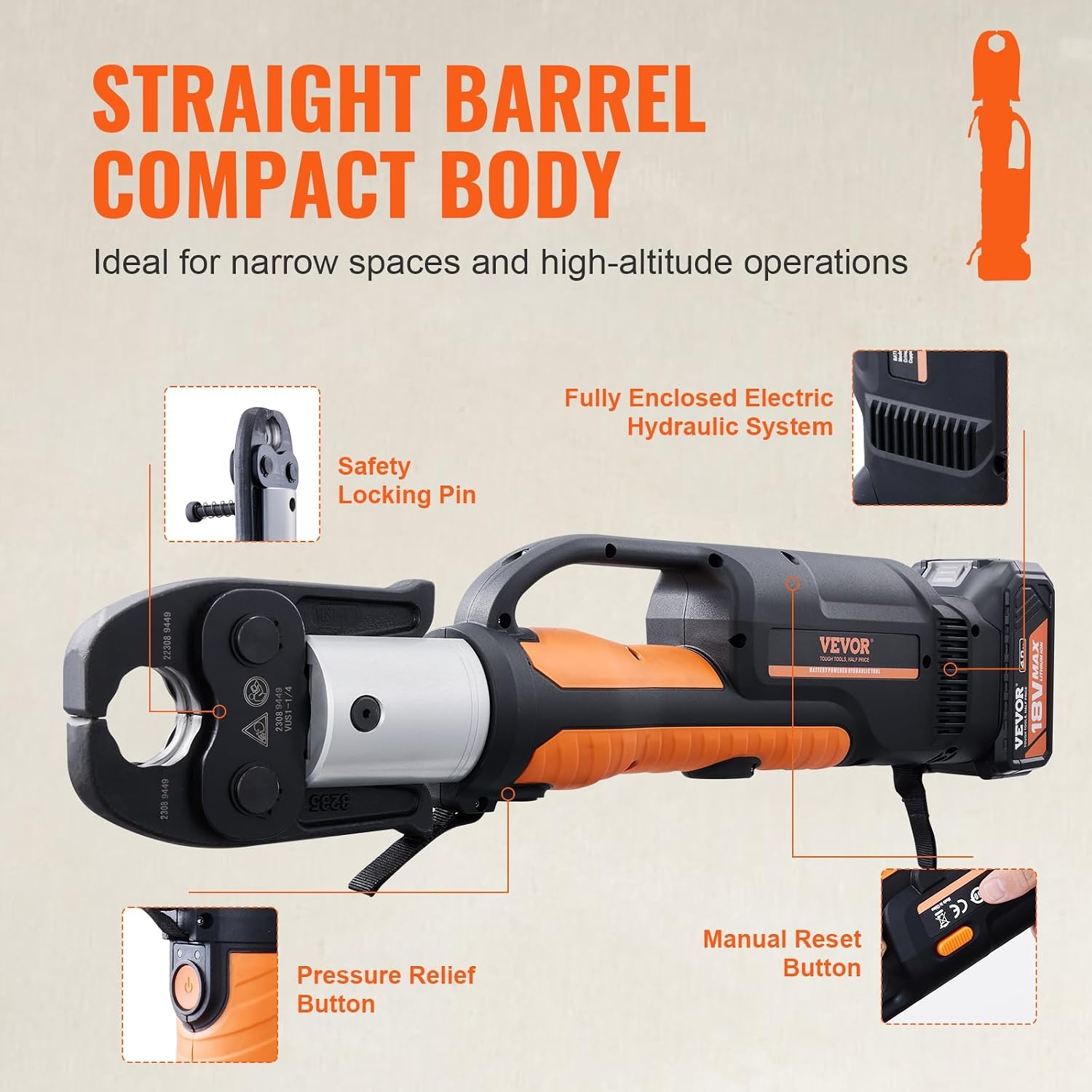 image:imageVEVOR 18V Press Tool 32KN Electric Pipe Crimping Tool for 12 to 2 Copper Pipes 360 Rotation Automatic Crimper with Brushless Motor amp 6 Jaws Compatible with ProPress6 VUS Press Jaws