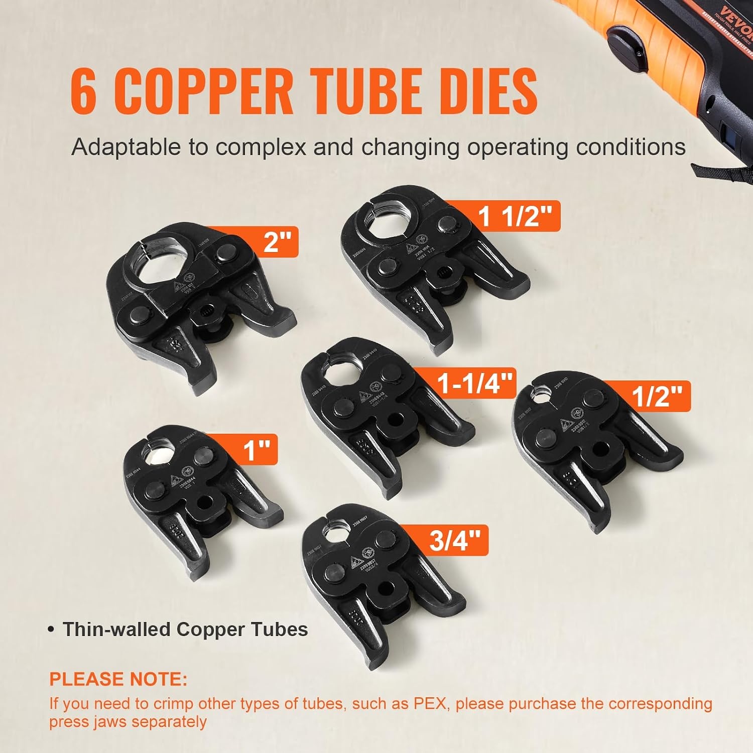 image:imageVEVOR 18V Press Tool 32KN Electric Pipe Crimping Tool for 12 to 2 Copper Pipes 360 Rotation Automatic Crimper with Brushless Motor amp 6 Jaws Compatible with ProPress6 VUS Press Jaws