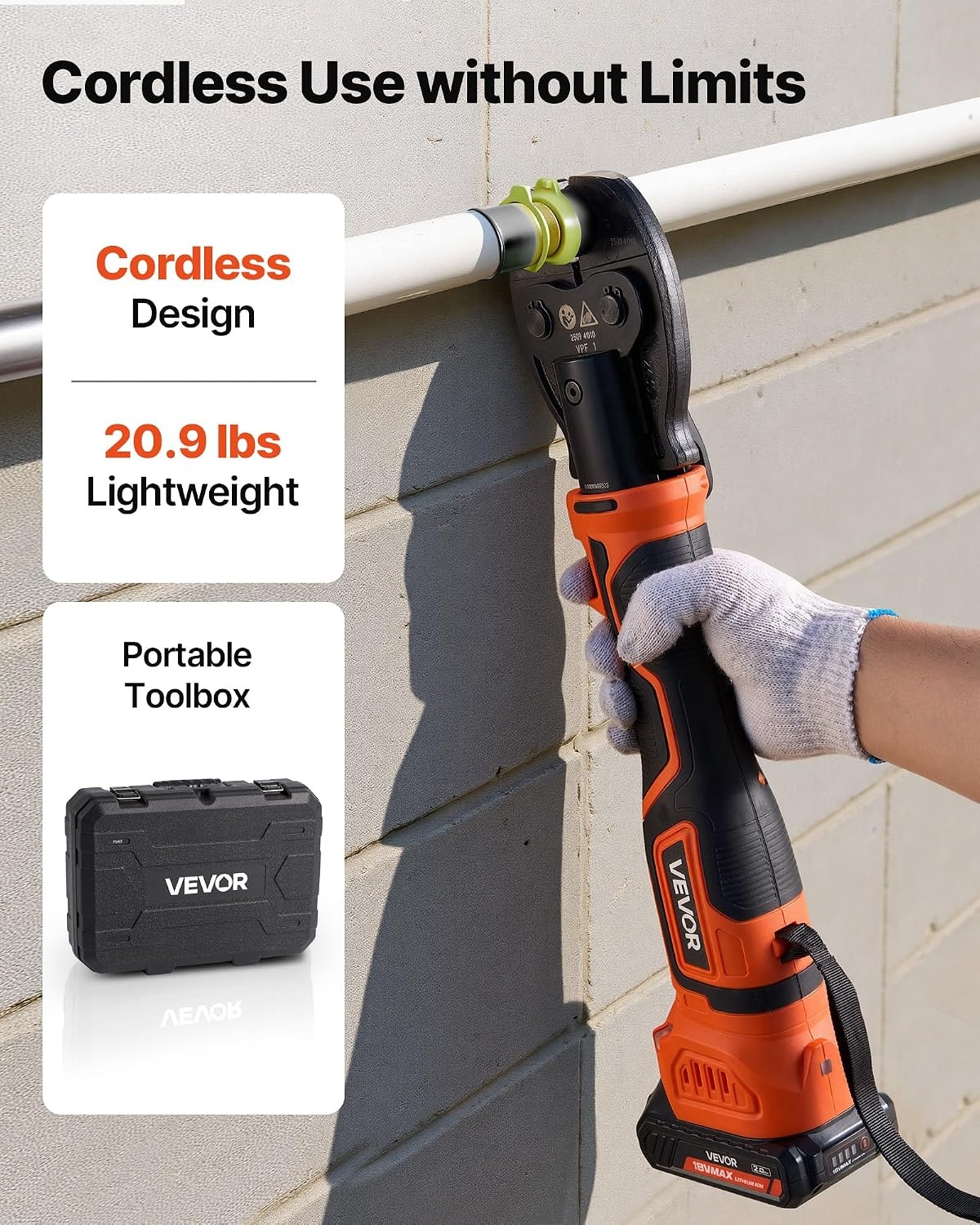 image:imageVEVOR 18V Press Tool 32KN Electric Pipe Crimping Tool for 12 to 2 Copper Pipes 360 Rotation Automatic Crimper with Brushless Motor amp 6 Jaws Compatible with ProPress3 VPF Jaws