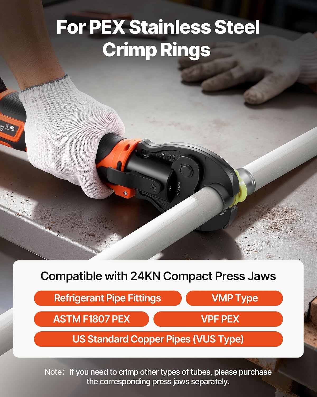 image:imageVEVOR 18V Press Tool 32KN Electric Pipe Crimping Tool for 12 to 2 Copper Pipes 360 Rotation Automatic Crimper with Brushless Motor amp 6 Jaws Compatible with ProPress3 VPF Jaws