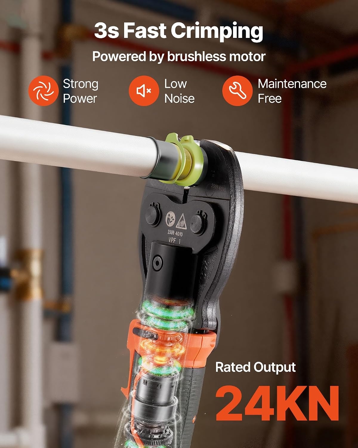 image:imageVEVOR 18V Press Tool 32KN Electric Pipe Crimping Tool for 12 to 2 Copper Pipes 360 Rotation Automatic Crimper with Brushless Motor amp 6 Jaws Compatible with ProPress3 VPF Jaws