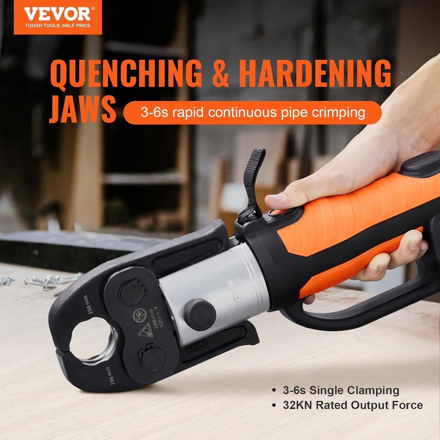 image:imageVEVOR 18V Press Tool 32KN Electric Pipe Crimping Tool for 12 to 2 Copper Pipes 360 Rotation Automatic Crimper with Brushless Motor amp 6 Jaws Compatible with ProPress6 VUS Press Jaws