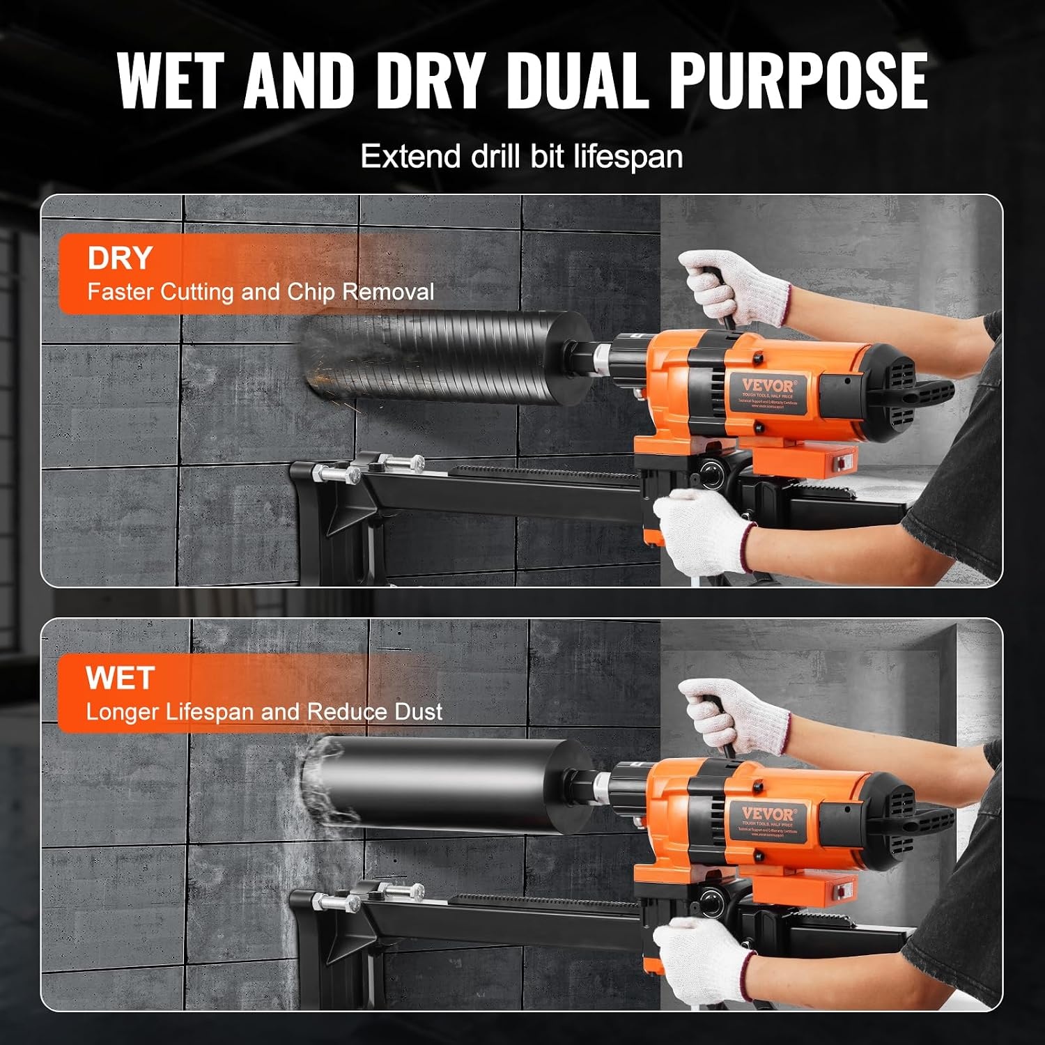 image:imageVEVOR 2 in 1 Handheld amp Standmount Core Drill 0863in Drilling Diameter 2000W Powerful Concrete Drilling Machine with Stand and Core Bit For Corner Operation and LargeScale Projects12in Core Drill 1 Bit