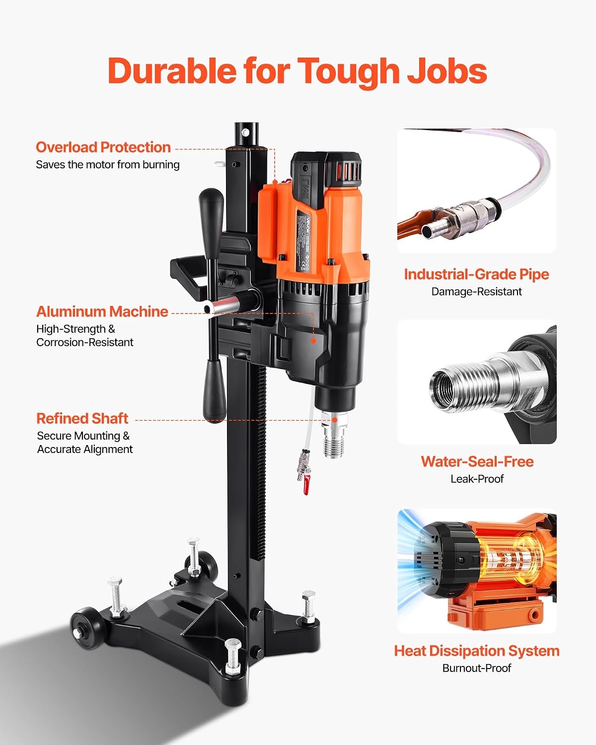 image:imageVEVOR 2 in 1 Handheld amp Standmount Core Drill 0863in Drilling Diameter 2000W Powerful Concrete Drilling Machine with Stand and Core Bit For Corner Operation and LargeScale Projects10in Core Drill 10 Bits Set