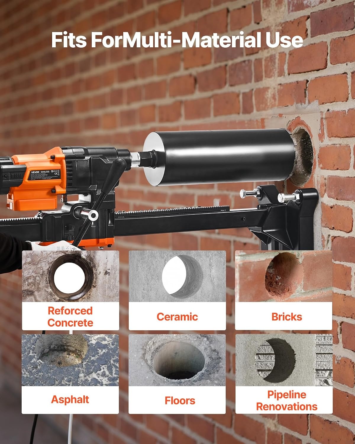 image:imageVEVOR 2 in 1 Handheld amp Standmount Core Drill 0863in Drilling Diameter 2000W Powerful Concrete Drilling Machine with Stand and Core Bit For Corner Operation and LargeScale Projects10in Core Drill 10 Bits Set