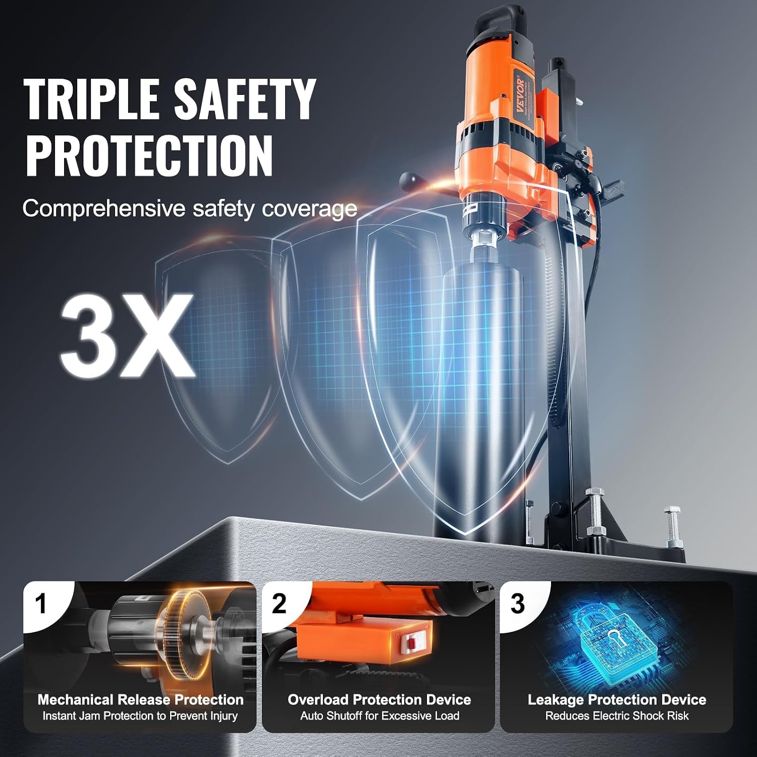 image:imageVEVOR 2 in 1 Handheld amp Standmount Core Drill 0863in Drilling Diameter 2000W Powerful Concrete Drilling Machine with Stand and Core Bit For Corner Operation and LargeScale Projects12in Core Drill 1 Bit
