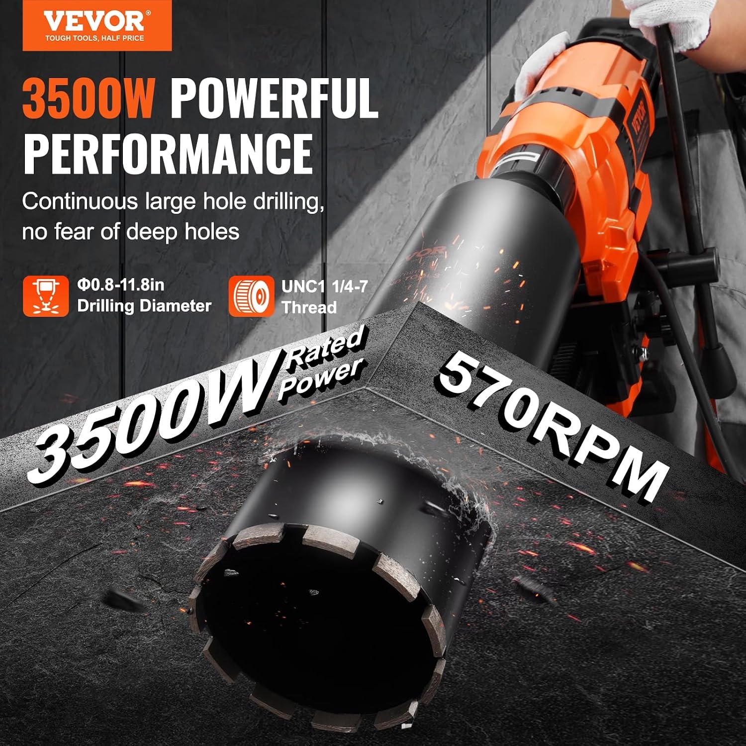 image:imageVEVOR 2 in 1 Handheld amp Standmount Core Drill 0863in Drilling Diameter 2000W Powerful Concrete Drilling Machine with Stand and Core Bit For Corner Operation and LargeScale Projects12in Core Drill 1 Bit