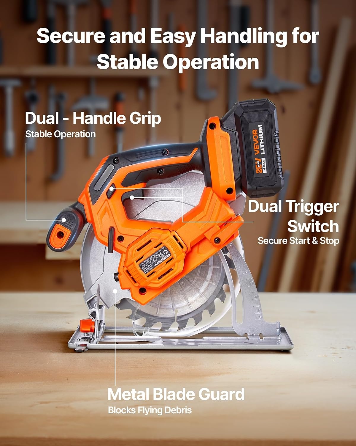image:imageVEVOR 20V Cordless Circular Saw 612 Brushless Circular Saw 4700 RPM 045 Degree Bevel Capability LED Light Electric Circular Saw Kit with Battery and Charger Included for Wood Cutting612