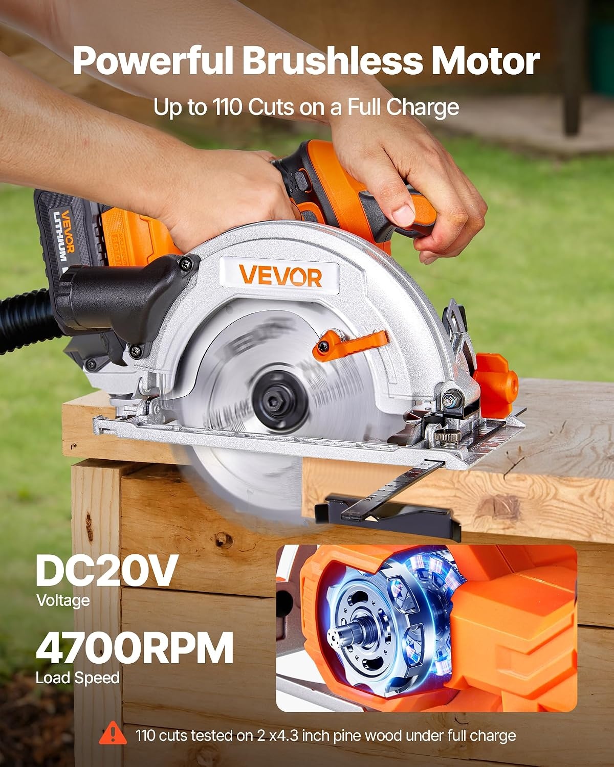 image:imageVEVOR 20V Cordless Circular Saw 612 Brushless Circular Saw 4700 RPM 045 Degree Bevel Capability LED Light Electric Circular Saw Kit with Battery and Charger Included for Wood Cutting612