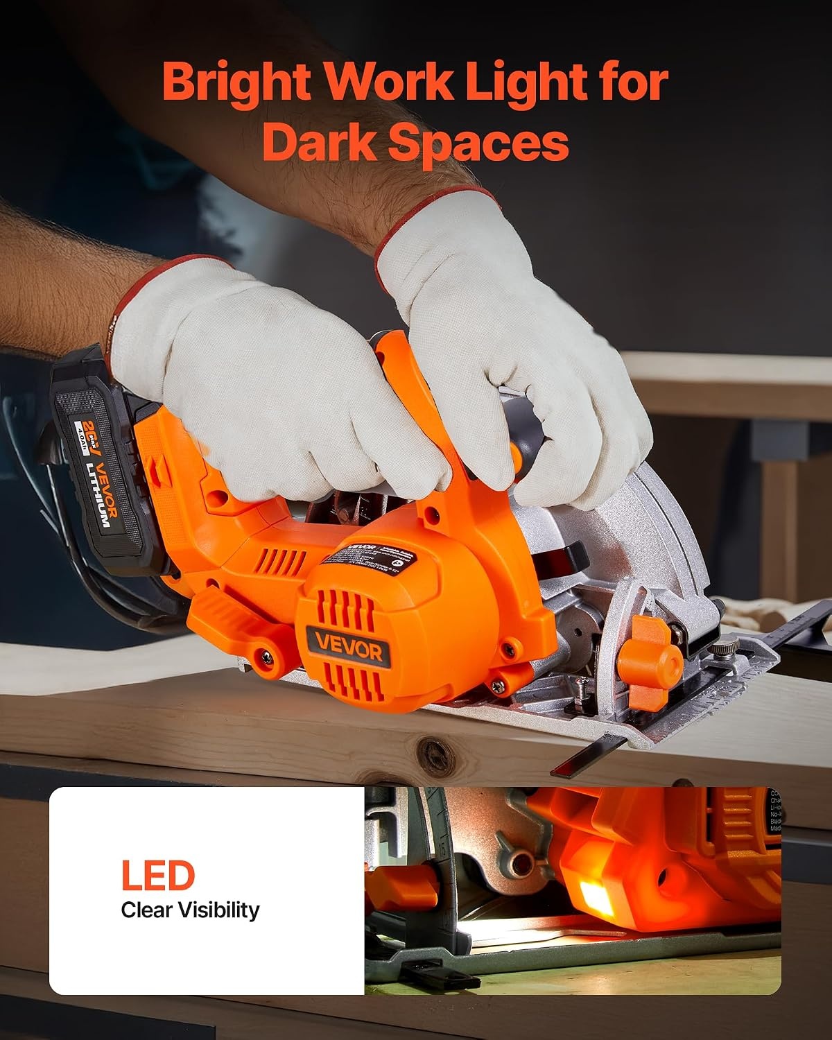 image:imageVEVOR 20V Cordless Circular Saw 612 Brushless Circular Saw 4700 RPM 045 Degree Bevel Capability LED Light Electric Circular Saw Kit with Battery and Charger Included for Wood Cutting612