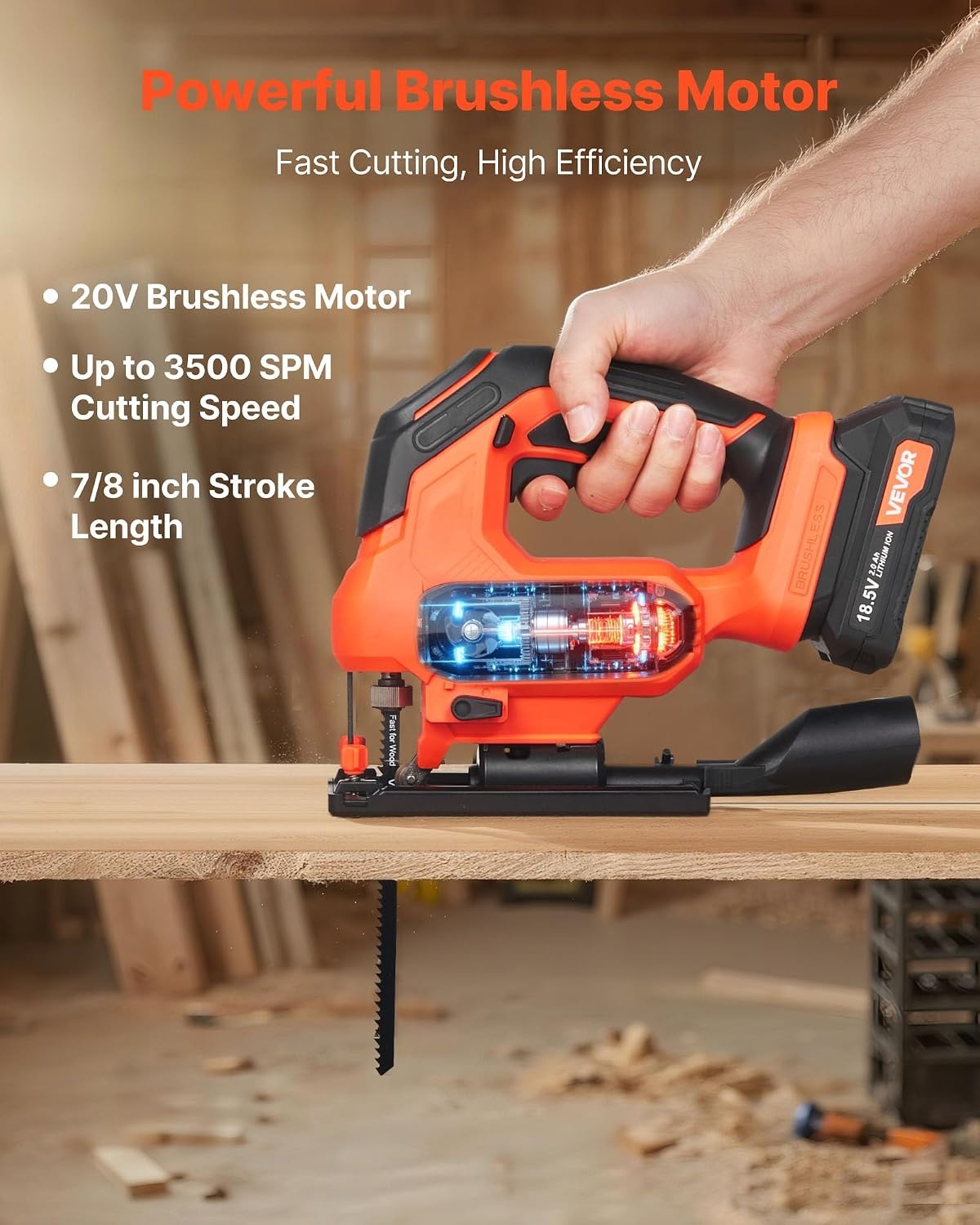 image:imageVEVOR 20V Cordless Jig Saw 34 Jigsaw Tool for Makita 18V Battery 3000 SPM amp 6 Variable Speed Battery amp Charger LED Light 045 Bevel Cuts 6 Blades 4 Orbital Settings for Wood amp Metal783500SPM