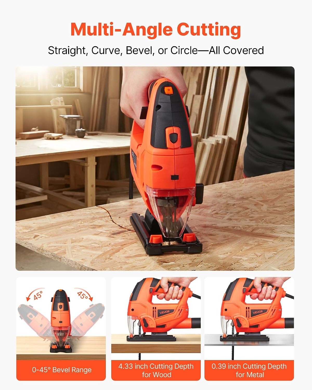 image:imageVEVOR 20V Cordless Jig Saw 34 Jigsaw Tool for Makita 18V Battery 3000 SPM amp 6 Variable Speed Battery amp Charger LED Light 045 Bevel Cuts 6 Blades 4 Orbital Settings for Wood amp Metal783000spm