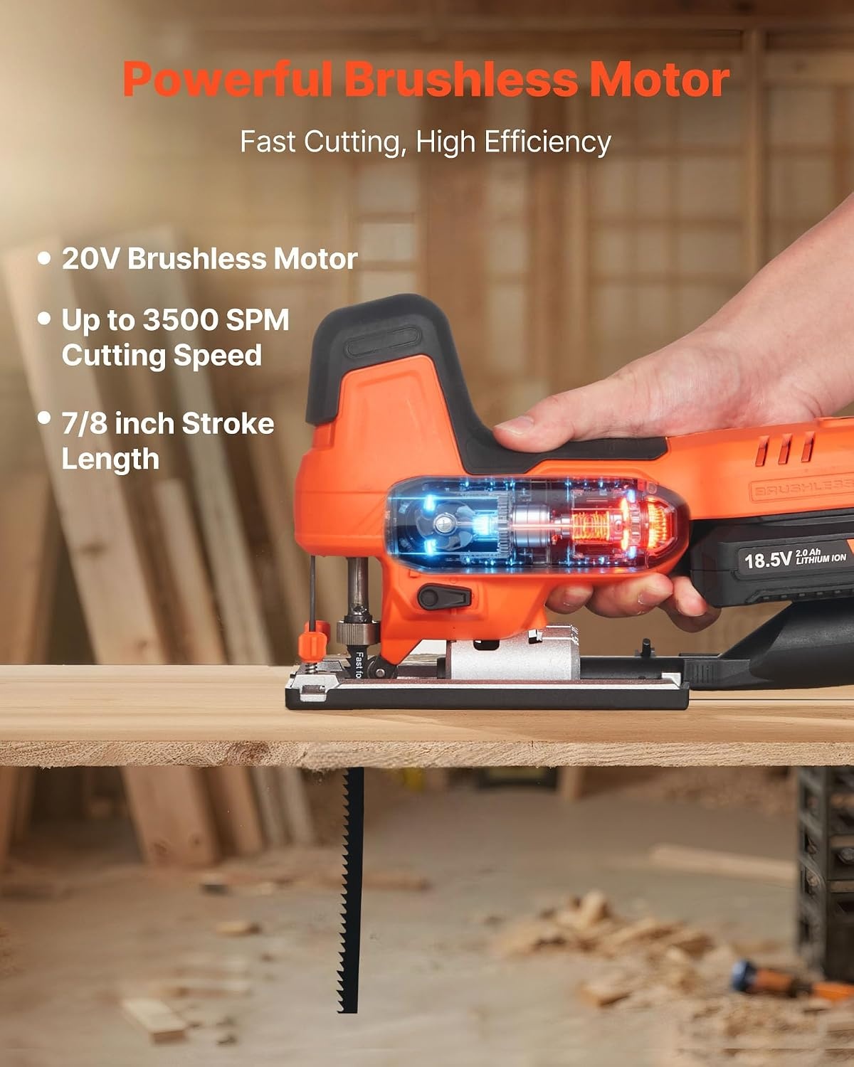 image:imageVEVOR 20V Cordless Jig Saw 34 Jigsaw Tool for Makita 18V Battery 3000 SPM amp 6 Variable Speed Battery amp Charger LED Light 045 Bevel Cuts 6 Blades 4 Orbital Settings for Wood amp MetalCordless 783500SPM